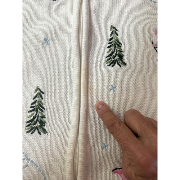 Vtg Crystal Kote Womens XL Cream Skiing Ice Skating Embroidered Zip Up Sweater - Picture 9 of 9